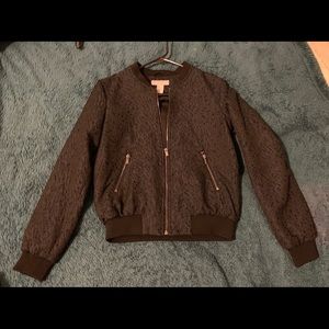 H&M Midnight blue shimmer zip front bomber jacket